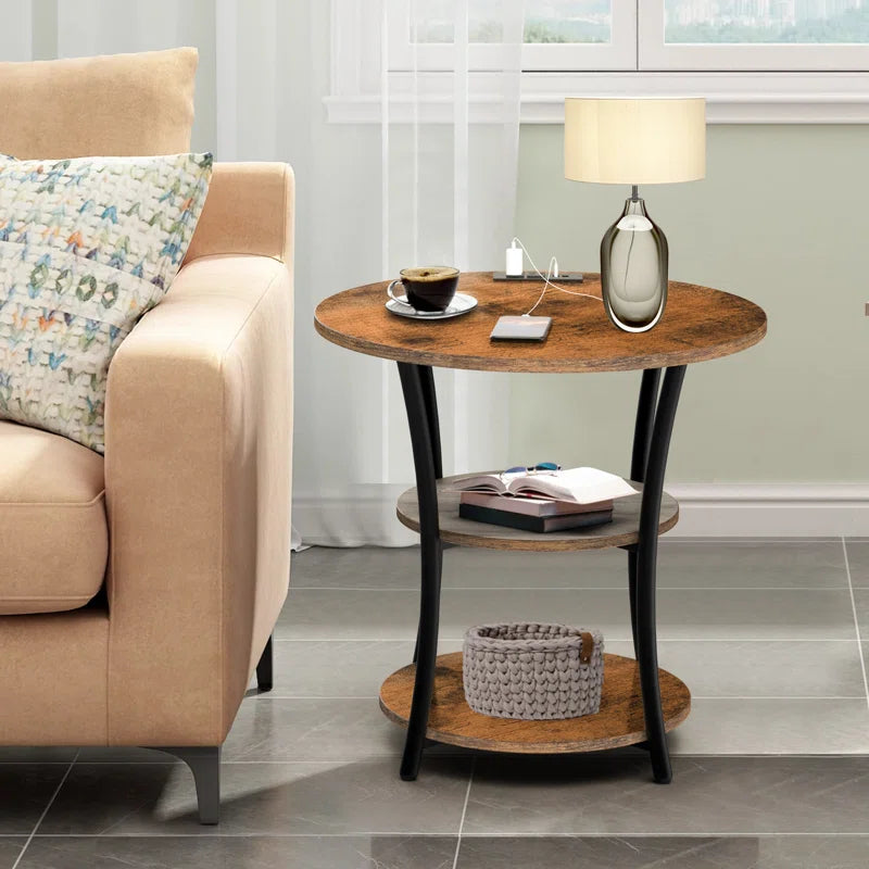 Jalane Tall End Table with 2 USB Ports, 2 Power Outlets, and 3-Tier Storage Shelves