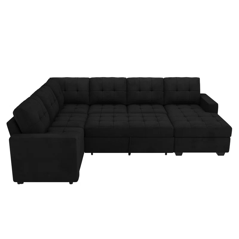 U-Shaped Sleeper Sectional Tufted Sofa Bed with Storage Chaise