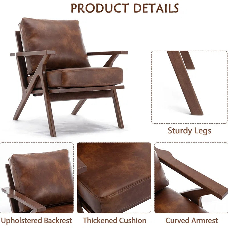 Huybert 29.7" Wide Solid Wood Frame Upholstered Mid Century Modern Retro Accent Chair
