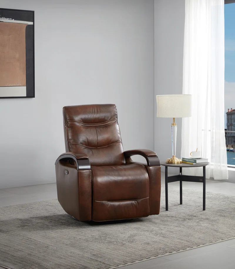 Elvina Genuine Leather Swivel Power Recliner