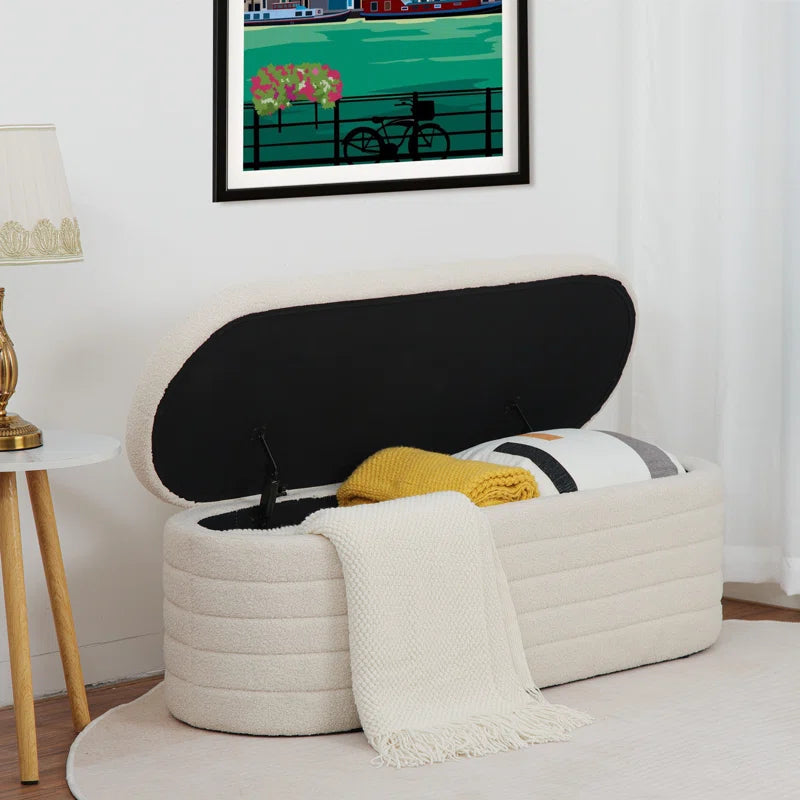 Matt Upholstered 45.5" Teddy Fabric Fluffy Faux Fur Flip Top Storage Bench