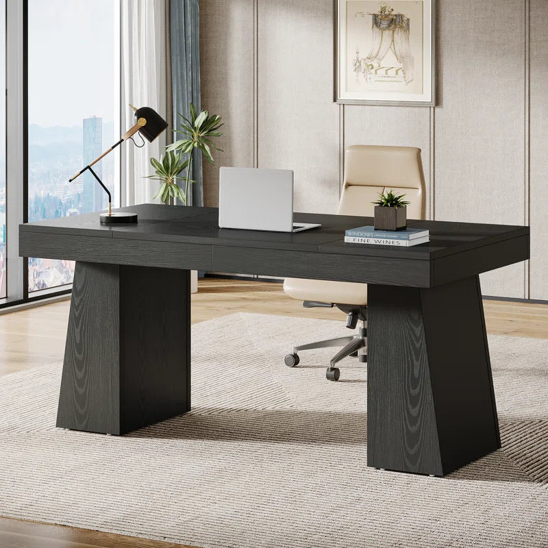 55 Inches Executive Desk with Double Trapezoid Base