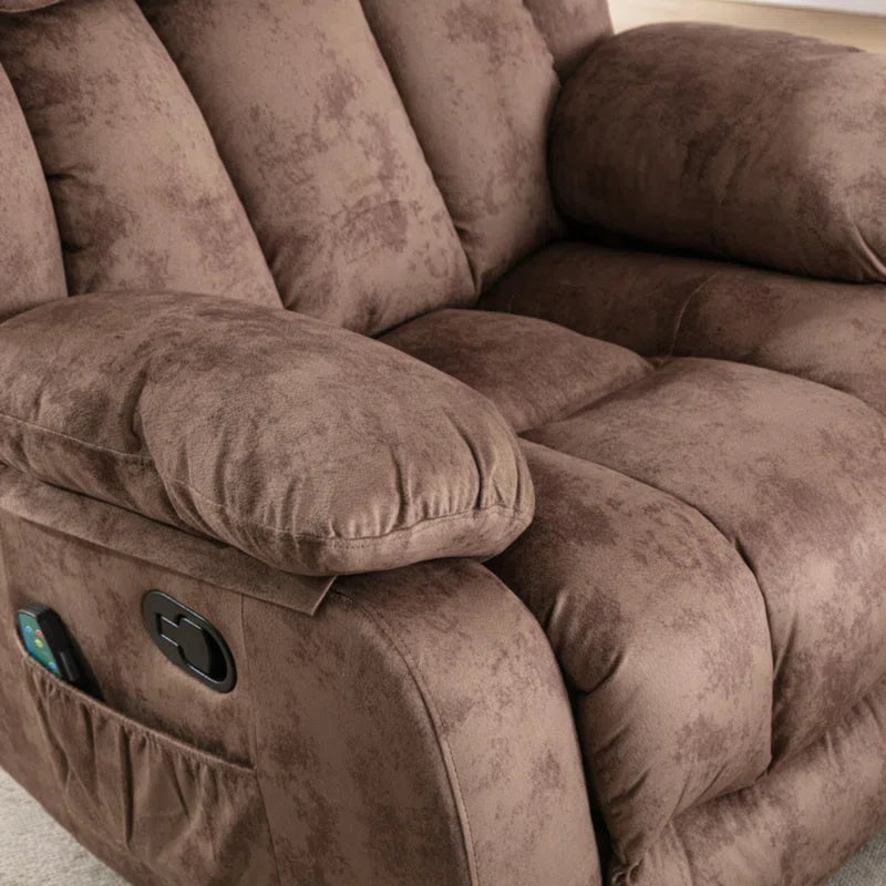 37.4" Wide Contemporary Compact Microfiber Swivel Rocker Manual Recliner Chair with Heat and Massage