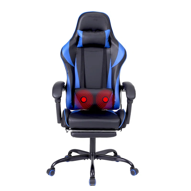 Ergonomic Gaming Chair Faux Leather Reclining Swiveling PC & Racing Massage Video Game Chair with Footrest