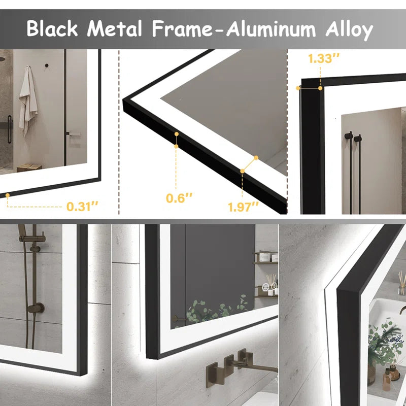 Aevar Super Bright Front & Back LED Lighted Anti-Fog Aluminum Alloy Framed Tempered Glass Bathroom/Vanity Mirror with ETL & 3-Year Warranty