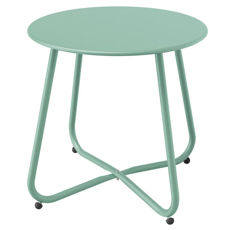 Steel Patio Side Table, Weather Resistant Outdoor round End Table