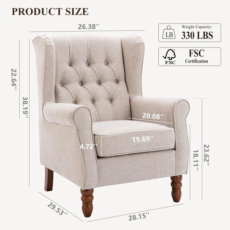 Button-Tufted Small Wingback Accent Chair with Rolled Arm and Thick Padded Cushion