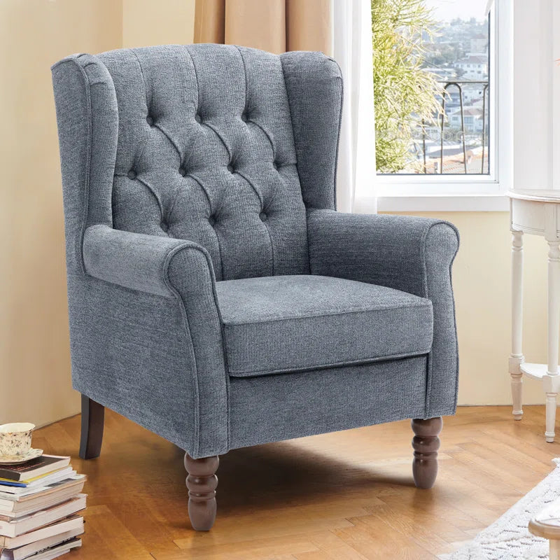 Button-Tufted Small Wingback Accent Chair with Rolled Arm and Thick Padded Cushion
