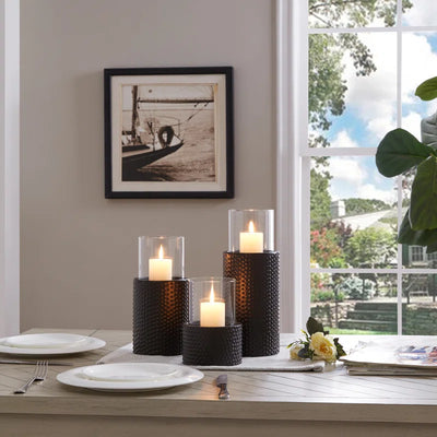 3 Piece Iron Tabletop Hurricane Holder Set