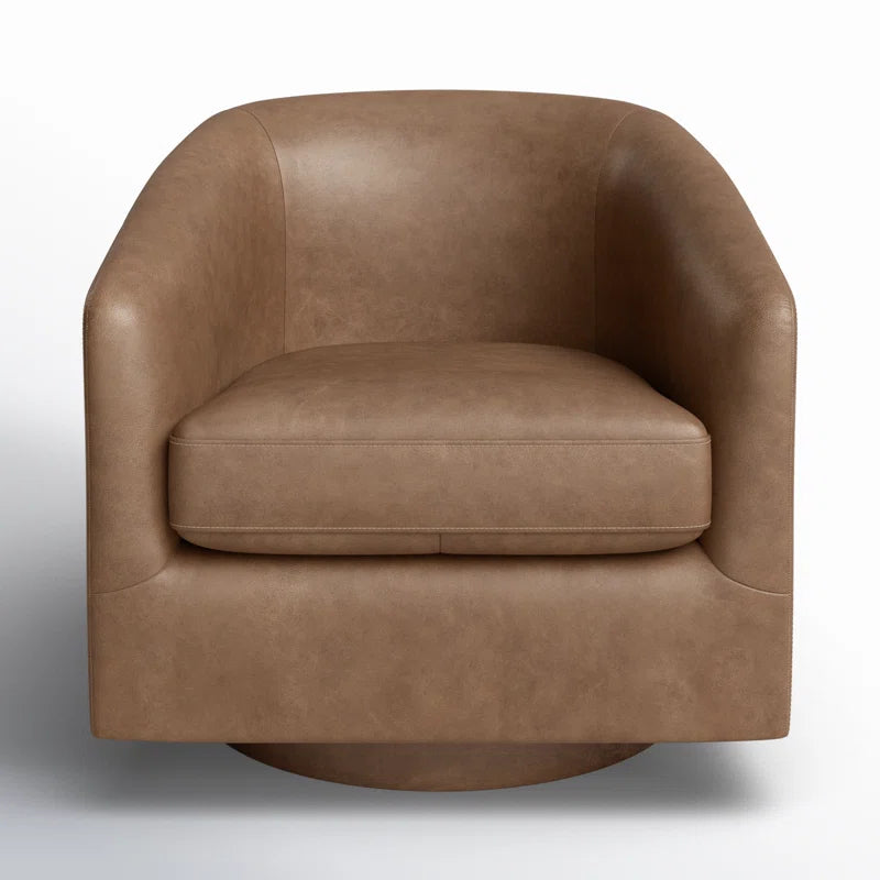 Bennett Genuine Leather Swivel Barrel Chair
