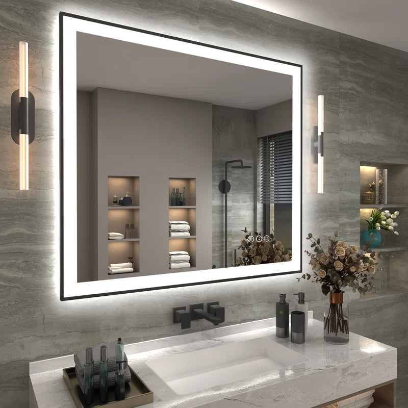 Aevar Super Bright Front & Back LED Lighted Anti-Fog Aluminum Alloy Framed Tempered Glass Bathroom/Vanity Mirror with ETL & 3-Year Warranty