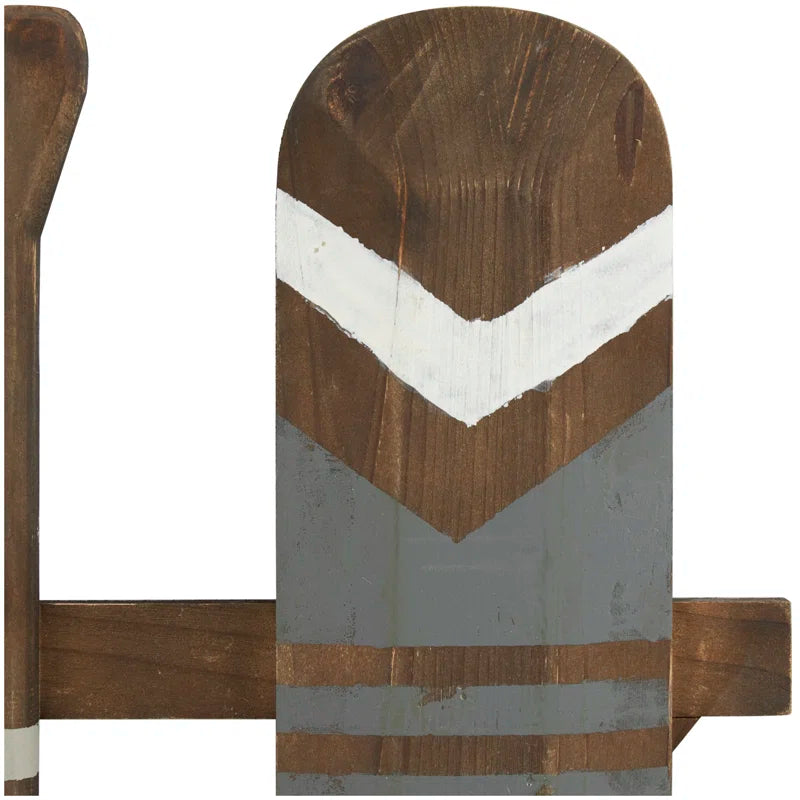 Wood Arrow and Stripe Patterned Paddle Home Wall Decor with Muted Blue Accents