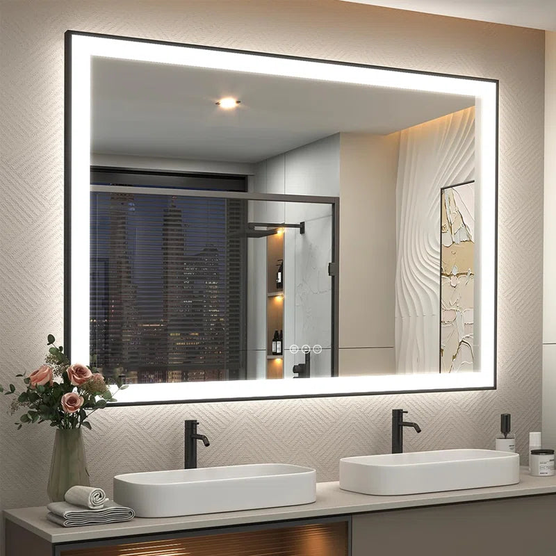 Aevar Super Bright Front & Back LED Lighted Anti-Fog Aluminum Alloy Framed Tempered Glass Bathroom/Vanity Mirror with ETL & 3-Year Warranty