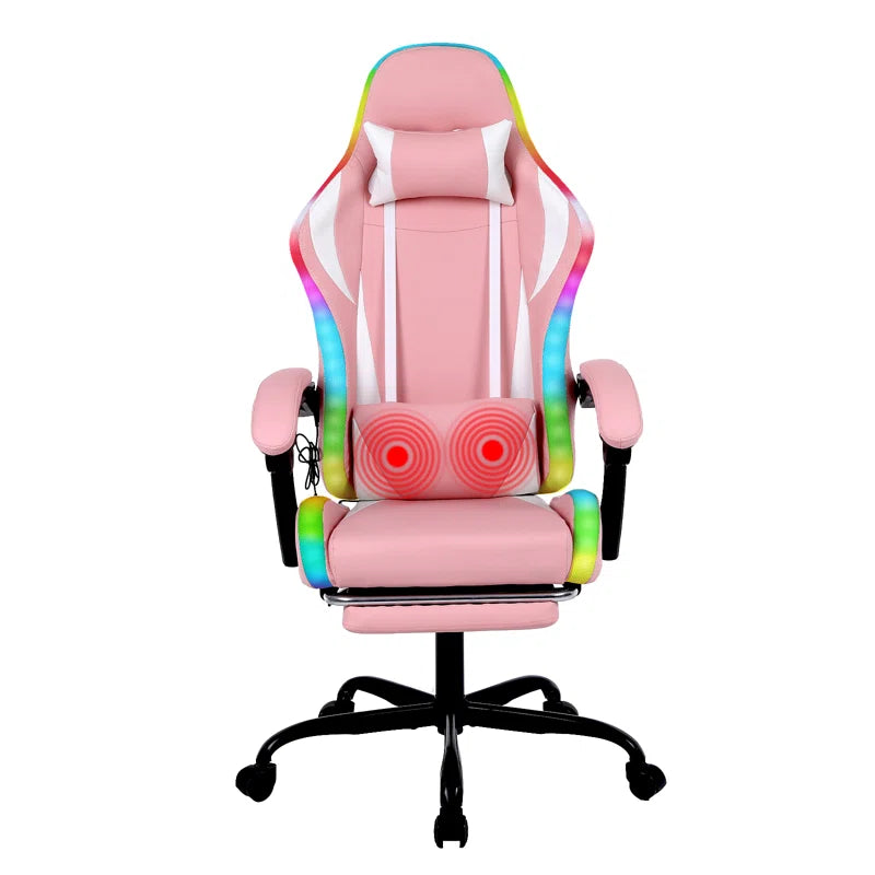 Ergonomic Gaming Chair Faux Leather Reclining Swiveling PC & Racing Massage Video Game Chair with Footrest