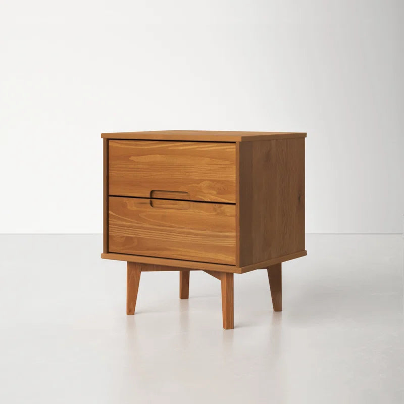 Mags Solid Wood Groove 2-Drawer Nightstand