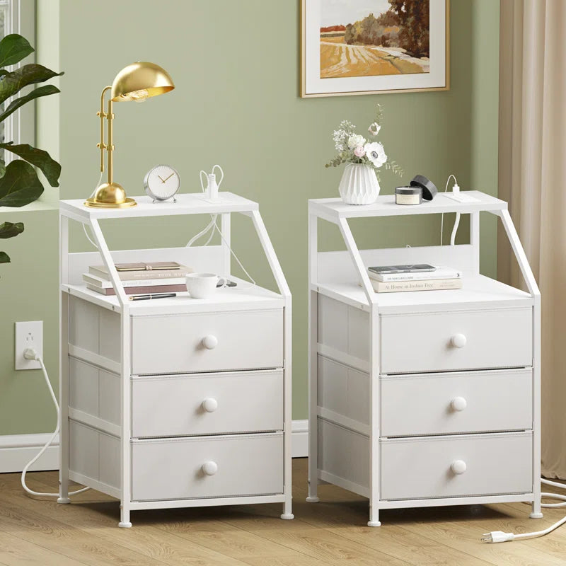 Travison Nightstands with 3 Drawers & Outlets, Bedside Tables with 2 USB Ports & 2-Tier Open Shelf