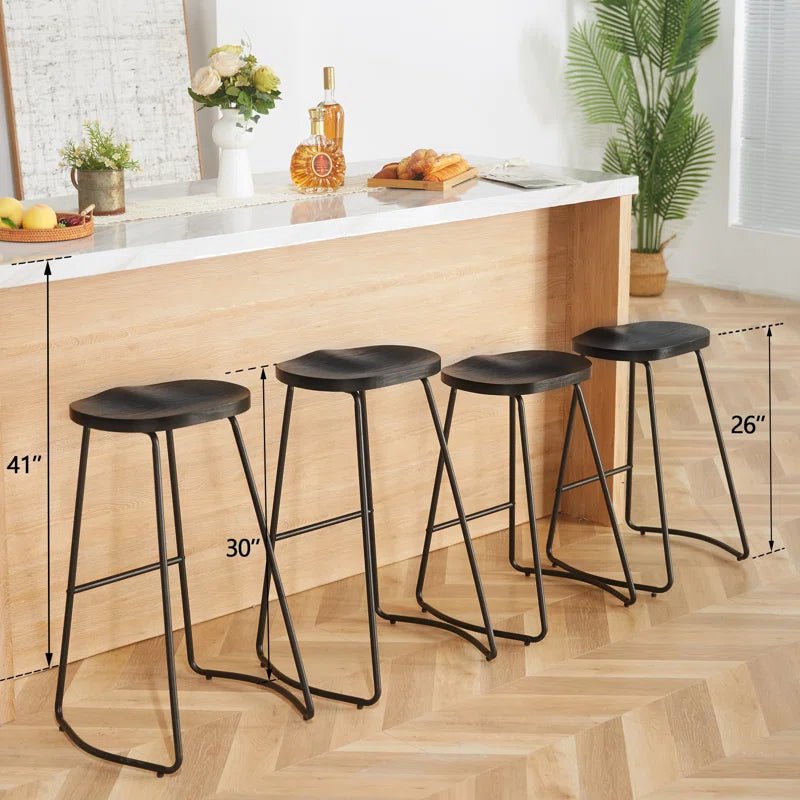 Alazia Solid Wood Backless 26/30" Saddle Seat with Footrest Bar Height Stool Set