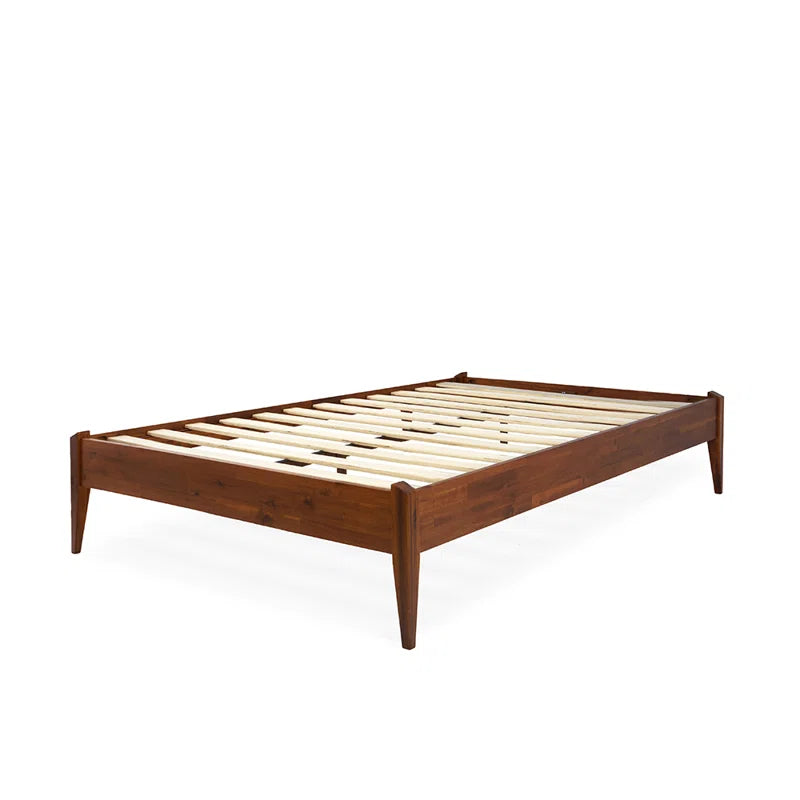 Dinkee Solid Wood Platform Bed without Headboard, Mid-Century Modern Bed Frame