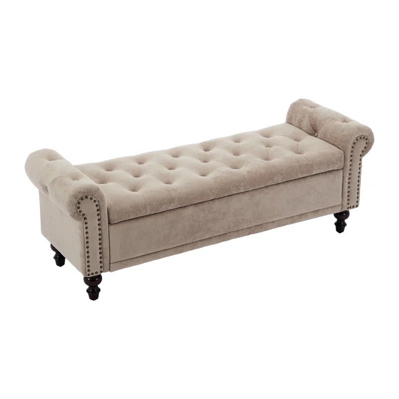Velvet/Linen Upholstered Storage Bench with Segmented Storage Compartments