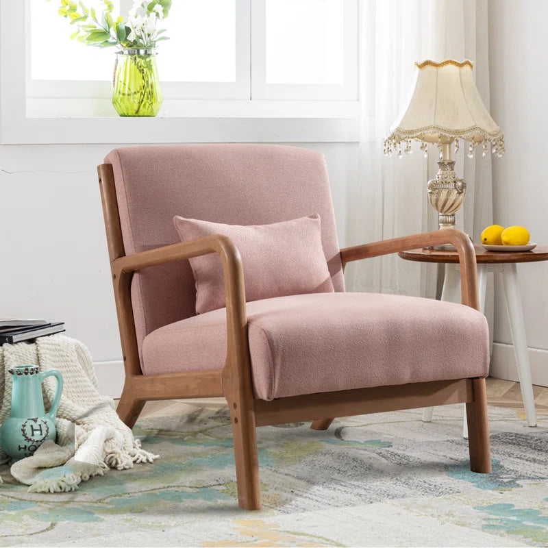 Hertford 26" Wide Mid Century Upholstered Solid Wood Accent Chair with an Extra Pillow