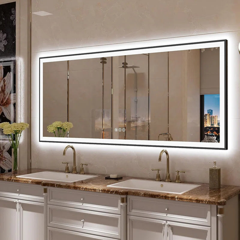 Aevar Super Bright Front & Back LED Lighted Anti-Fog Aluminum Alloy Framed Tempered Glass Bathroom/Vanity Mirror with ETL & 3-Year Warranty