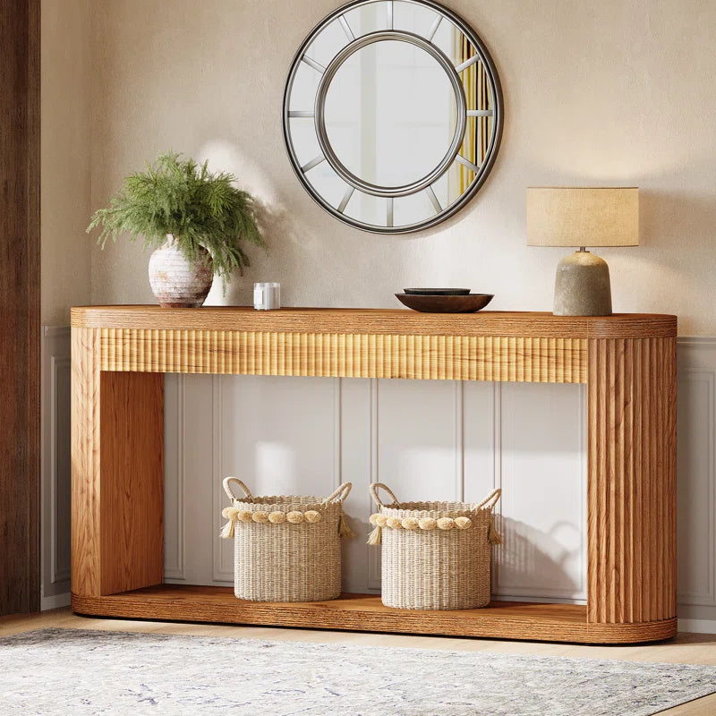 63" Oval Console Table for Entryway, Narrow Wood Entry Desk behind Couch for Entrance, Hallway, Foyer