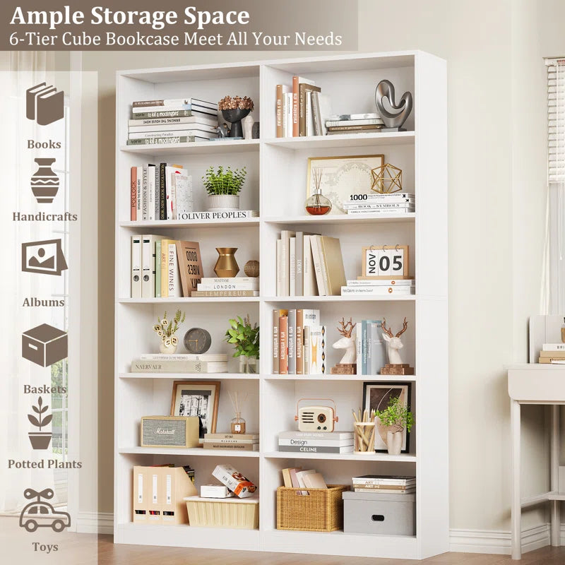 74.3"H X 47.2"W Wood Double 6-Tier Standard Bookcase