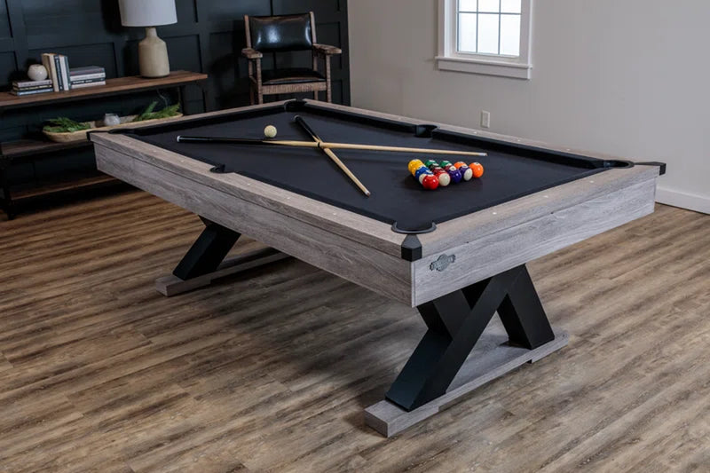 Kirkwood 90" Pool Table - Antique Gray Finish with Rustic, Modern Design with K-Leg Construction