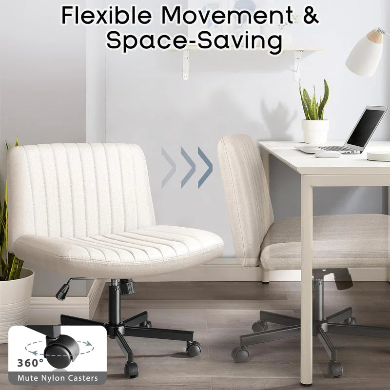 Caelie Criss Cross Legged Office Chair, Armless Office Desk Chair with Wheels