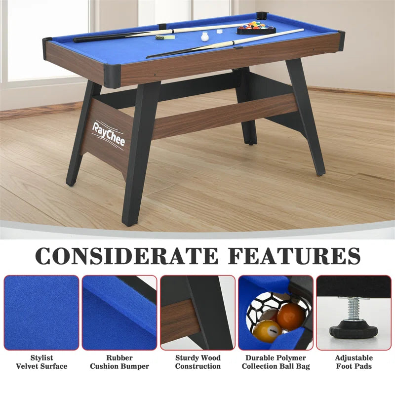 54" Portable Pool Table Billiards Table with Leg Levelers, 2 Cue Sticks, 16 Balls, Triangle, Chalk