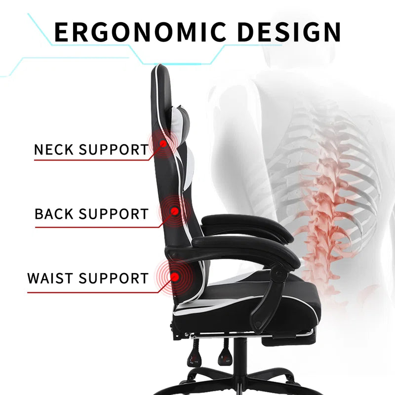 Ergonomic Gaming Chair Faux Leather Reclining Swiveling PC & Racing Massage Video Game Chair with Footrest