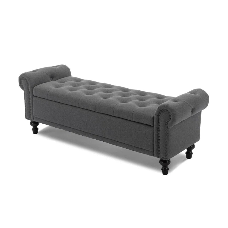 Velvet/Linen Upholstered Storage Bench with Segmented Storage Compartments