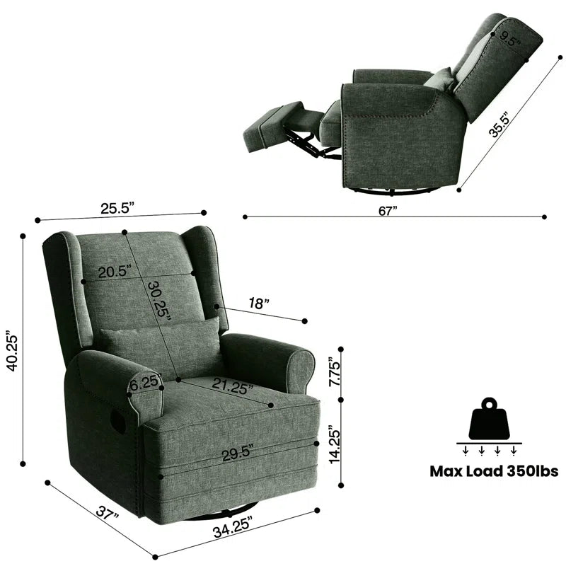 34" Wide Upholstered Manual Swivel Rocking Recliner