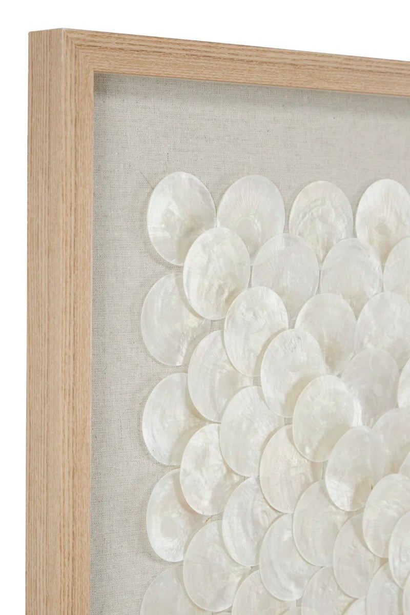 2 Piece Cream Shell Handmade Overlapping Shells Geometric Shadow Box with Canvas Backing Set