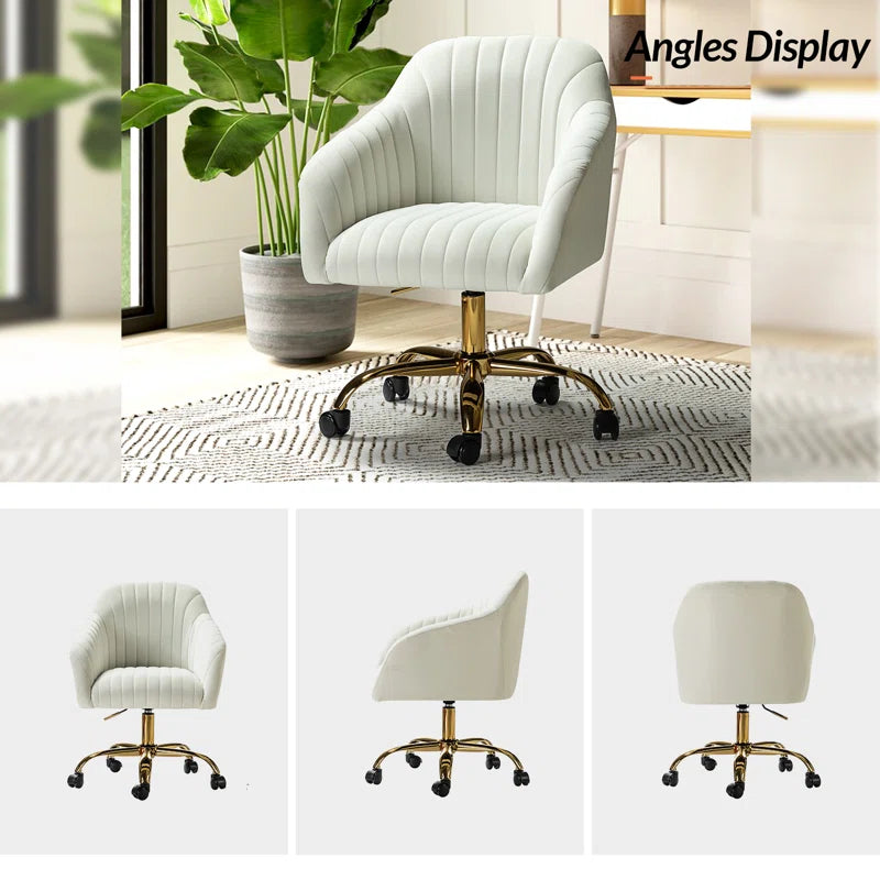 Adan Modern Velvet Task Chair with Wood Frame and Back