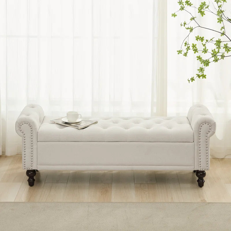 Velvet/Linen Upholstered Storage Bench with Segmented Storage Compartments