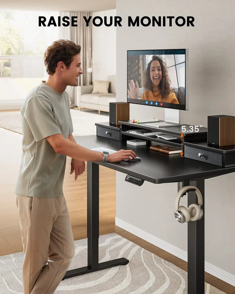Electric Adjustable Height Standing Desk Computer Table with Drawers