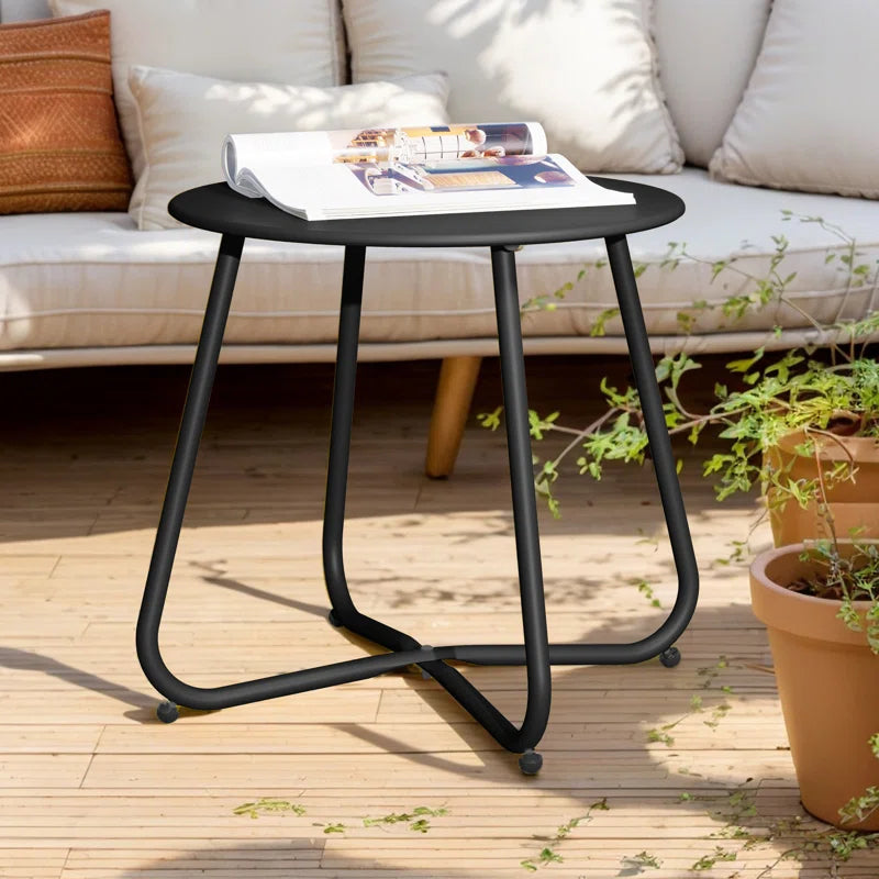 Steel Patio Side Table, Weather Resistant Outdoor round End Table