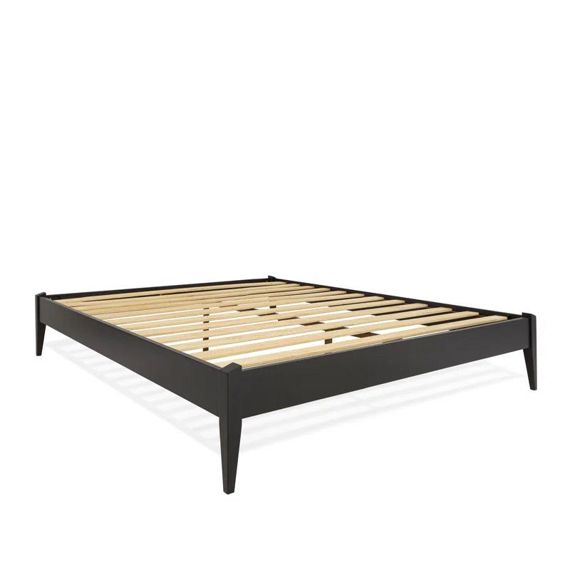 Dinkee Solid Wood Platform Bed without Headboard, Mid-Century Modern Bed Frame