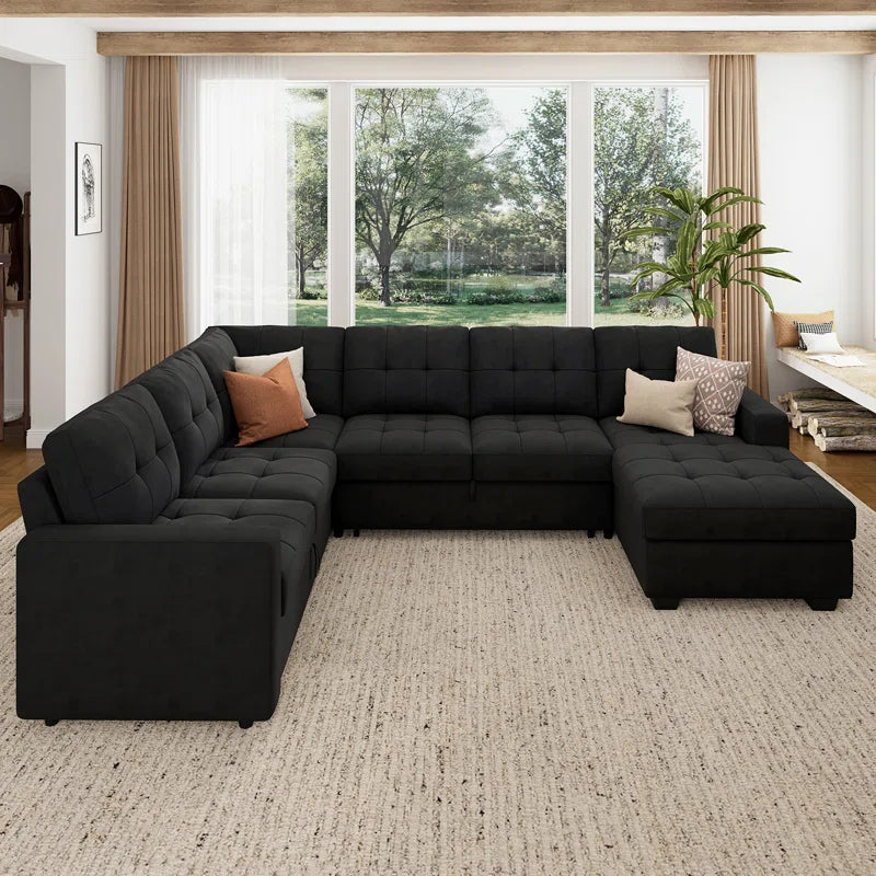 U-Shaped Sleeper Sectional Tufted Sofa Bed with Storage Chaise