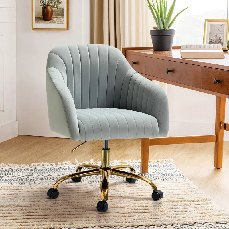 Adan Modern Velvet Task Chair with Wood Frame and Back