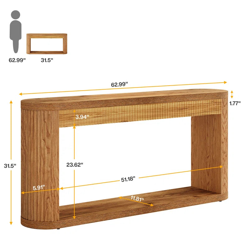 63" Oval Console Table for Entryway, Narrow Wood Entry Desk behind Couch for Entrance, Hallway, Foyer