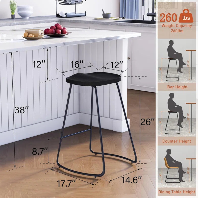 Alazia Solid Wood Backless 26/30" Saddle Seat with Footrest Bar Height Stool Set