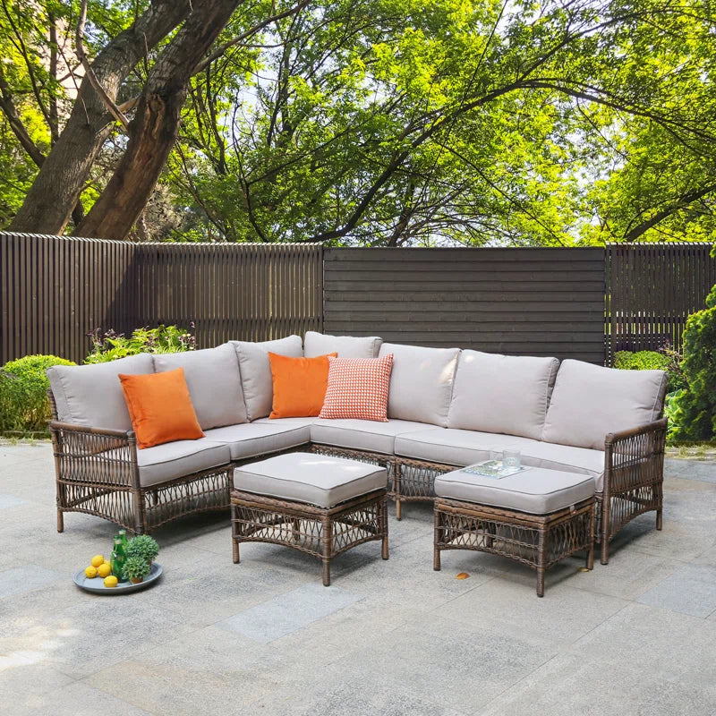 Direnzo 98" Wide Outdoor 6 - Person Outdoor Wicker L-Shaped Patio Sectional with Cushions