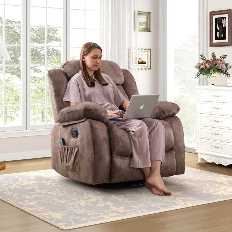 37.4" Wide Contemporary Compact Microfiber Swivel Rocker Manual Recliner Chair with Heat and Massage
