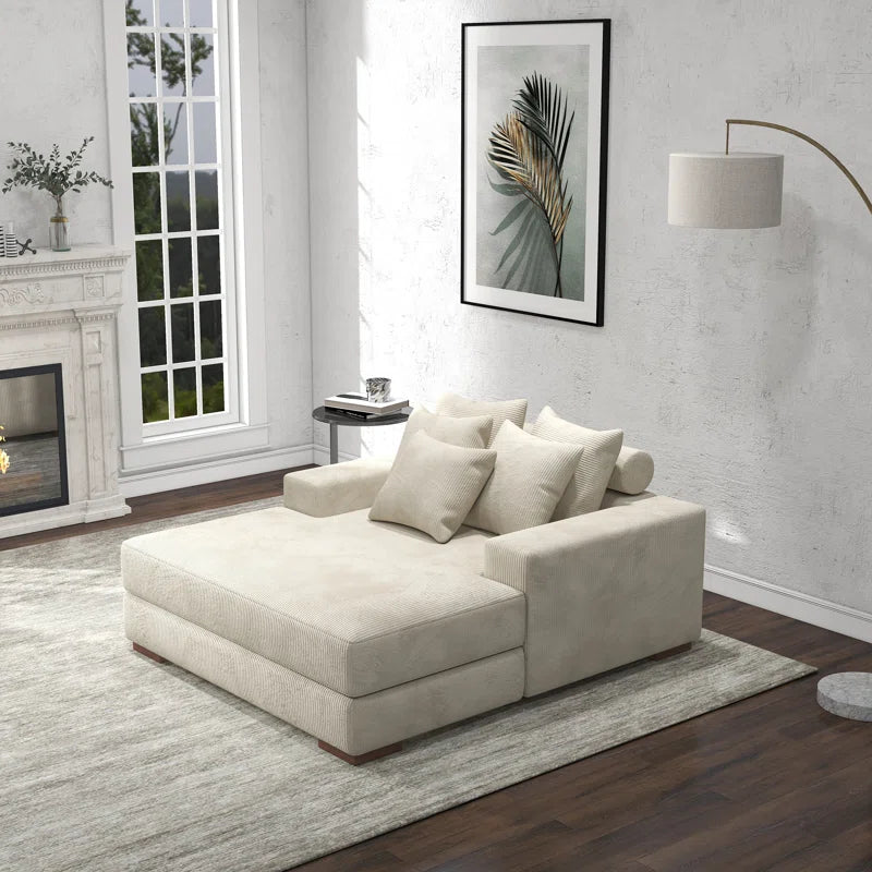 Braidon 59" Wide Upholstered Corduroy Sofa Couch with 5 Pillows