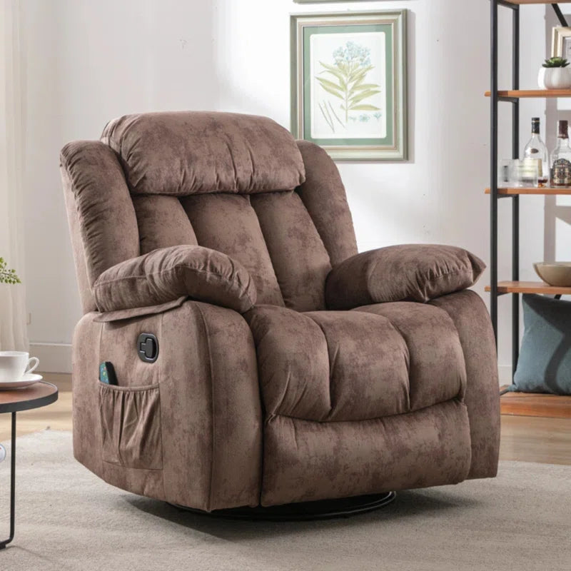 37.4" Wide Contemporary Compact Microfiber Swivel Rocker Manual Recliner Chair with Heat and Massage