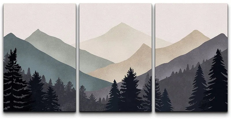 Sun Mountain Landscape Abstract Nature Forest Minimalist Pictures Framed Canvas Print Wall Art