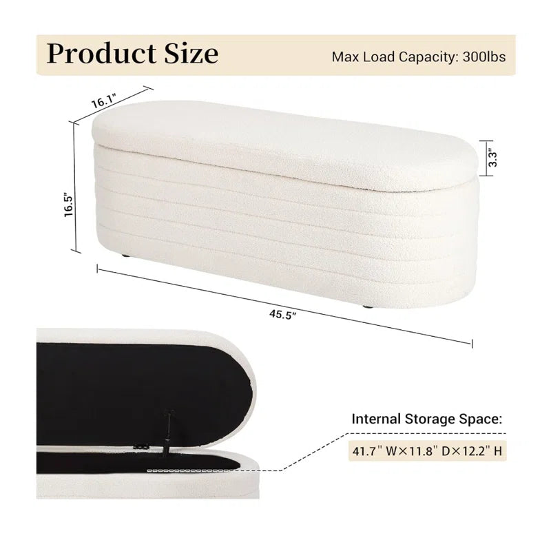Matt Upholstered 45.5" Teddy Fabric Fluffy Faux Fur Flip Top Storage Bench