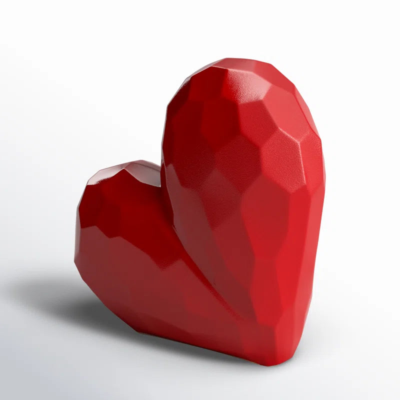 Stoneware Ceramic Geometric Heart Sculpture - Modern Abstract Decorative Object with Faceted Design, Durable and Elegant Home Accent